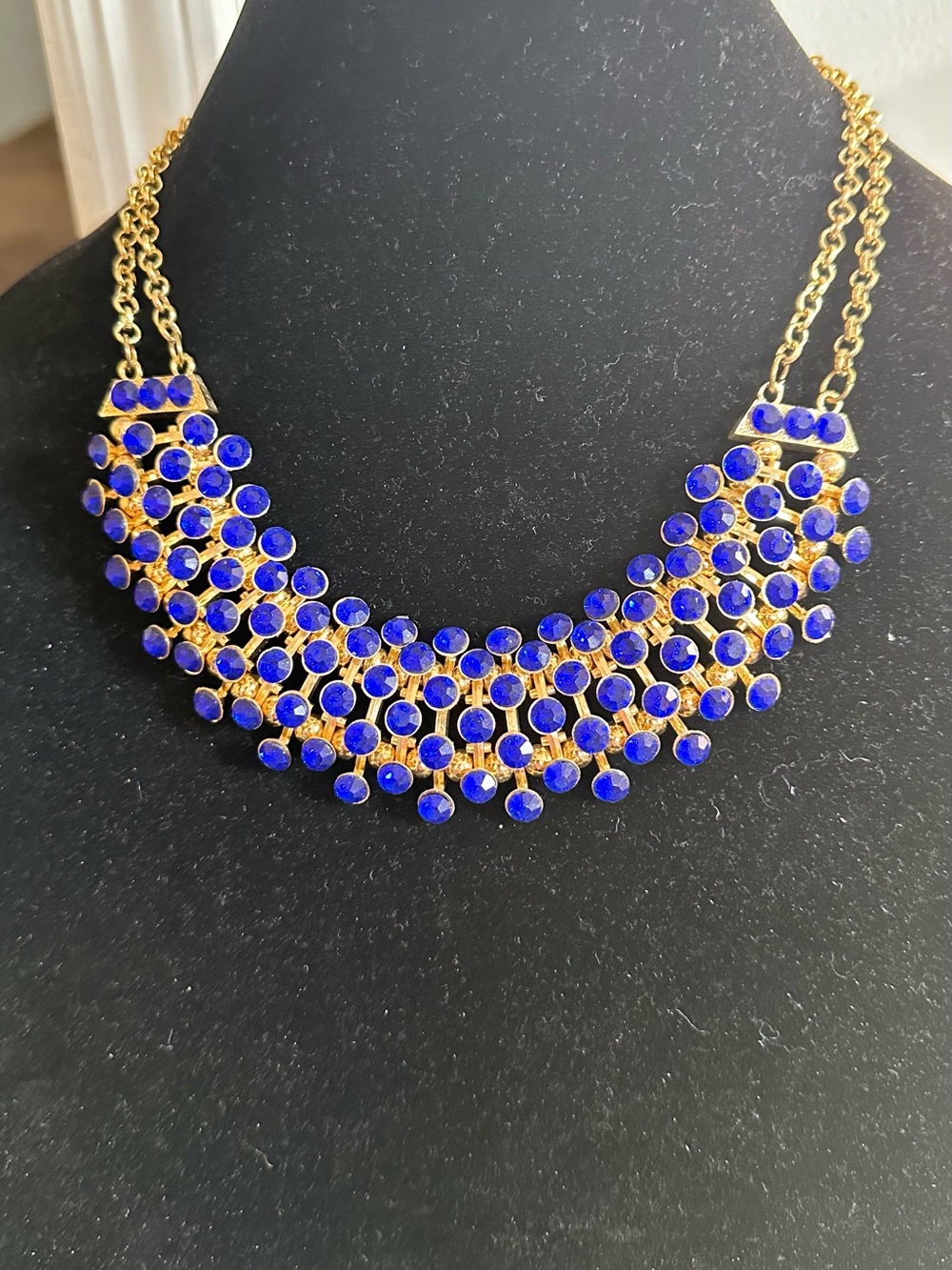 Gold-Tone Blue Statement Bib Necklace